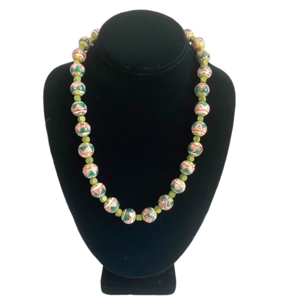 Handcrafted Painted Ceramic Beads Necklace